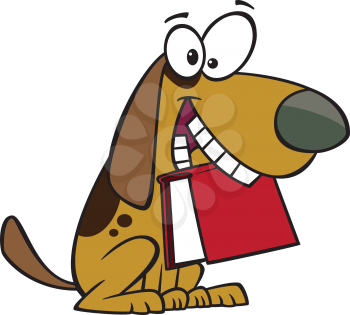 Royalty Free Clipart Image of a Dog Holding a Book