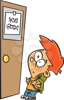 Royalty Free Clipart Image of a Child Looking at a Door With Next Grade on the Window