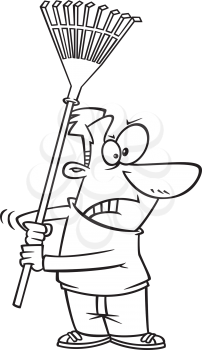 Royalty Free Clipart Image of a Man With a Rake