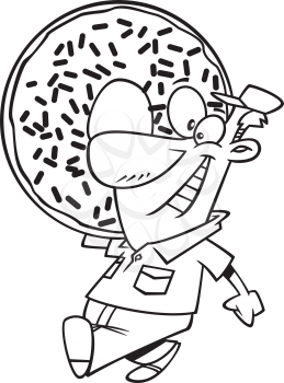 Royalty Free Clipart Image of a Man Carrying a Huge Doughnut