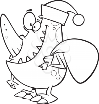 Royalty Free Clipart Image of a Monster in a Santa Hat