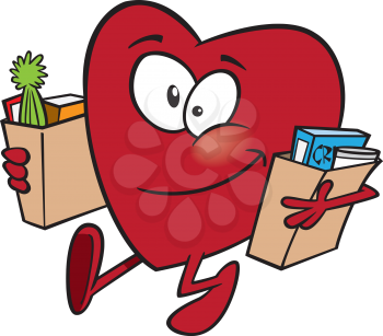 Royalty Free Clipart Image of a Heart Carrying Groceries
