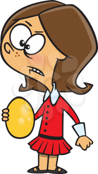 Royalty Free Clipart Image of a Girl Holding a Golden Egg