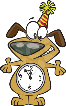 Royalty Free Clipart Image of a Doggie Counting Down the Old Year