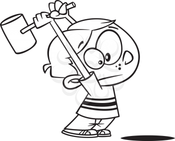 Royalty Free Clipart Image of a Boy Swinging a Hammer