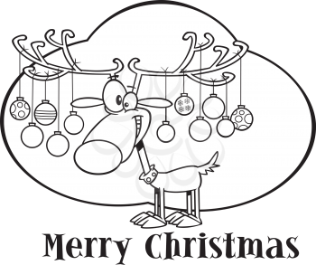 Royalty Free Clipart Image of a Merry Christmas Greeting With a Decorated Reindeer
