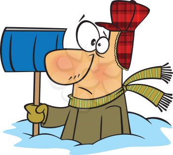 Royalty Free Clipart Image of a Man Buried in Deep Snow