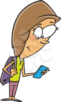 Royalty Free Clipart Image of a Teenage Girl Looking at her Cellphone