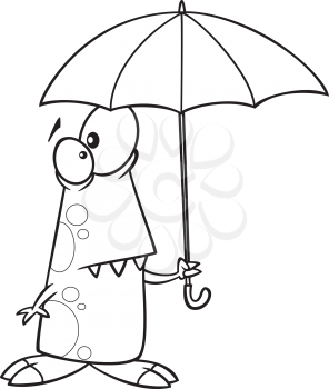 Royalty Free Clipart Image of a Monster Holding an Umbrella