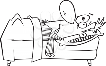 Royalty Free Clipart Image of a Man Unable to Sleep