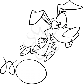 Royalty Free Clipart Image of a Bunny Rolling an Easter Egg