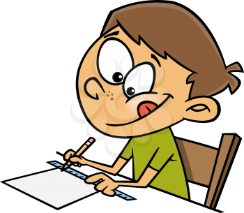 Royalty Free Clipart Image of a Boy Using a Ruler
