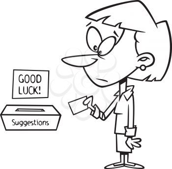 Royalty Free Clipart Image of a Woman Putting a Note in a Suggestion Box