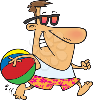 Royalty Free Clipart Image of a Man Holding a Beach Ball