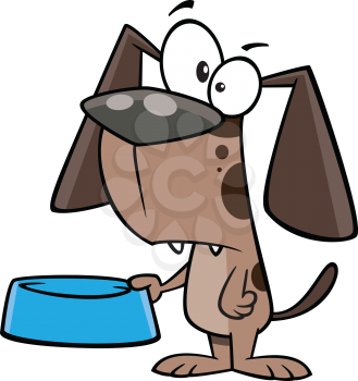 Royalty Free Clipart Image of a Dog With an Empty Bowl