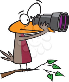 Royalty Free Clipart Image of a Bird Looking Through Binoculars
