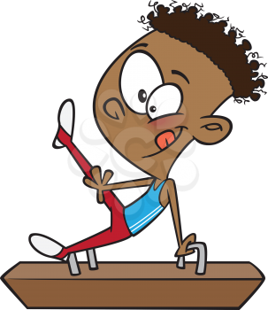 Royalty Free Clipart Image of a Little Gymnast on a Pommel Horse