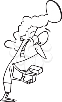 Royalty Free Clipart Image of a Woman Opening a Gift