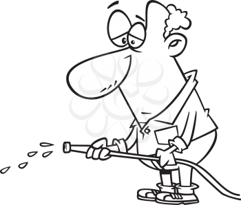Royalty Free Clipart Image of a Man with a Water Hose