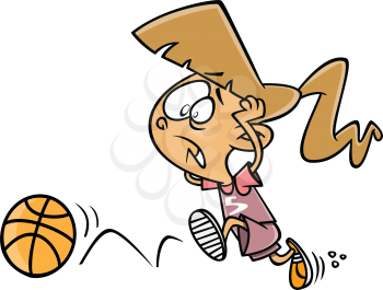 Royalty-free clipart image of a girl chasing after a loose ball
