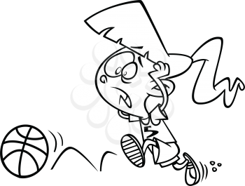 Royalty-free clipart image of a girl chasing after a loose ball