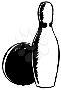 Royalty Free Clipart Image of a Bowling Ball and Pin