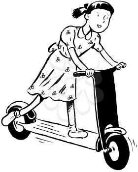 Royalty Free Clipart Image of a Girl on a Scooter