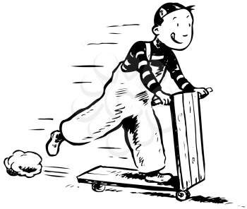 Royalty Free Clipart Image of a Boy on a Scooter