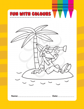 Royalty Free Clipart Image of a Man on a Desert Island
