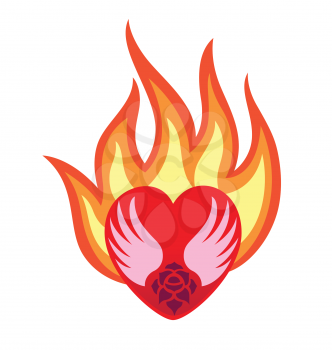 Royalty Free Clipart Image of a Heart on Fire