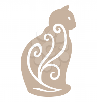 Royalty Free Clipart Image of a Cat With a Flourish