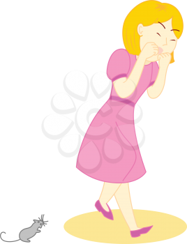 Royalty Free Clipart Image of a Woman and a Mouse