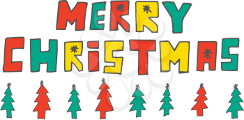 Royalty Free Clipart Image of a Merry Christmas Message With Red and Green Trees