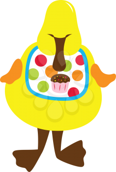 Royalty Free Clipart Image of a Duck Wearing a Bib