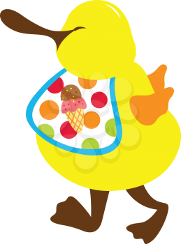 Royalty Free Clipart Image of a Duck Wearing a Bib