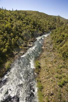 Royalty Free Photo of an Aerial of South Fork American River Flowing Scenic Landscape in California, USA