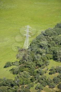 Aerial of landscape with power line.