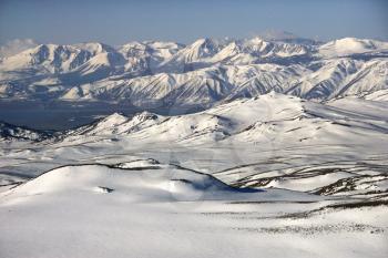 Royalty Free Photo of an Aerial of Snow Covered Mountain Range in California, USA