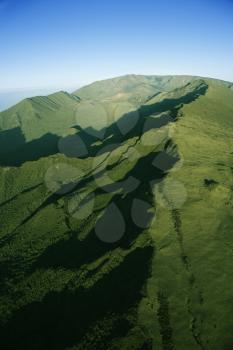 Aerial view of green mountain in Maui, Hawaii.