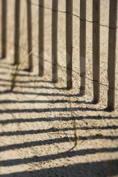 Royalty Free Photo of a Fence and Shadows on a Beach on Bald Head Island, North Carolina