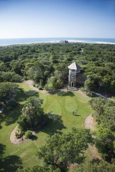 Royalty Free Photo of a Tower Building in a Wooded Park at Bald Head Island, North Carolina