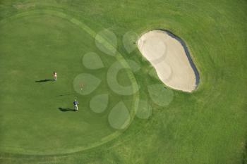 Royalty Free Photo of an Aerial of People Playing Golf at Bald Head Island, North Carolina