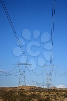 Royalty Free Photo of Electrical Power Lines in a Barren Desert Landscape