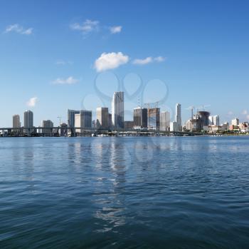 Royalty Free Photo of a Waterfront skyline of Miami, Florida, USA