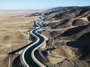 Royalty Free Photo of an Aerial View of Water Carrying Aqueduct in Outer Los Angeles, California