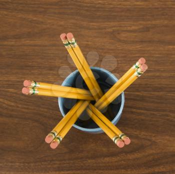 Royalty Free Photo of a Bird's Eye View of Wooden Pencils in a Cup