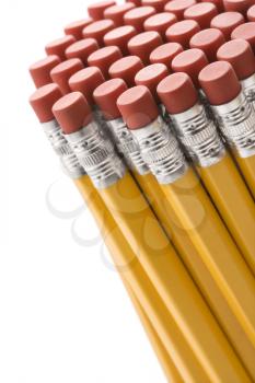 Eraser ends of pencils evenly grouped together.