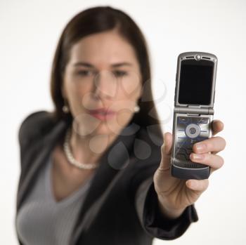 Royalty Free Photo of a Businesswoman Taking a Picture of Herself With a Camera Cellphone
