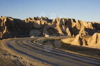 Scenic roadway in Badlands National Park, South Dakota.