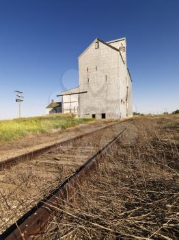 Grain Elevator and railroad tracks.
